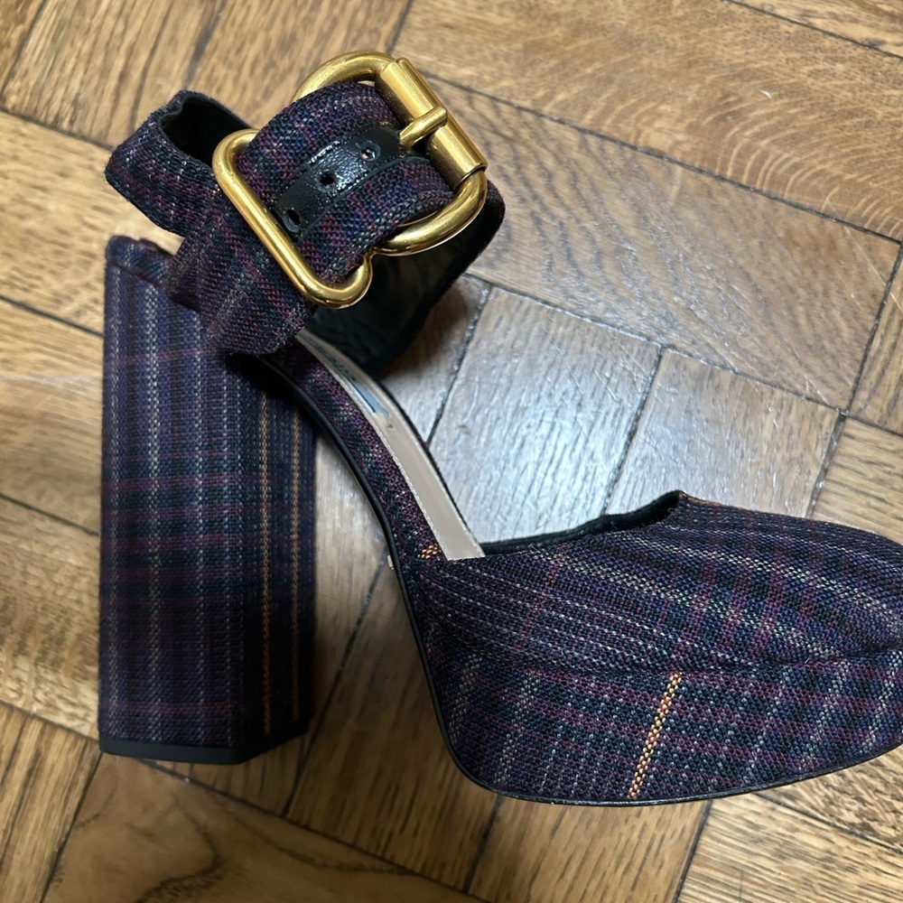 Like New Plaid Prada Mary Jane heels size 38.5